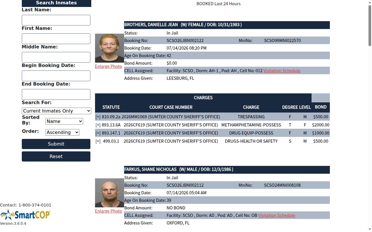 Sumter County released inmates only search form