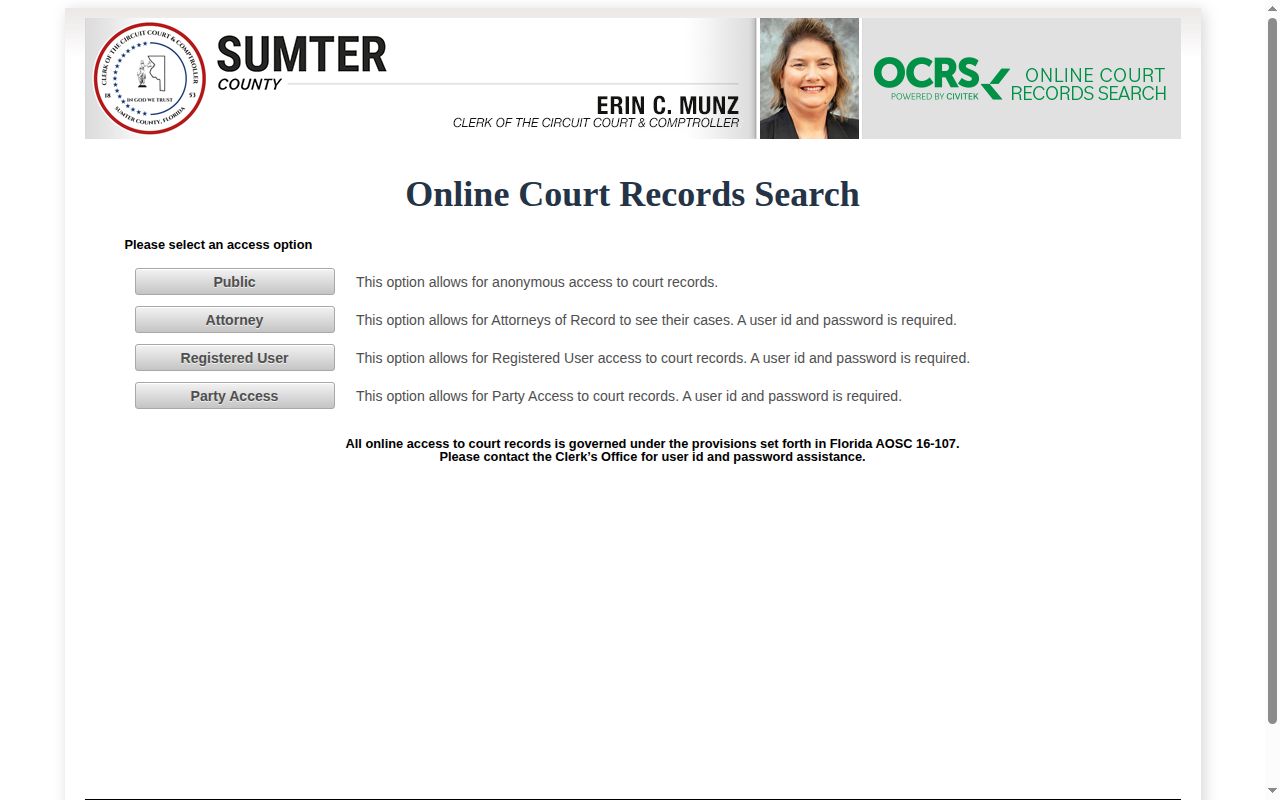 Sumter County court record search for a release order