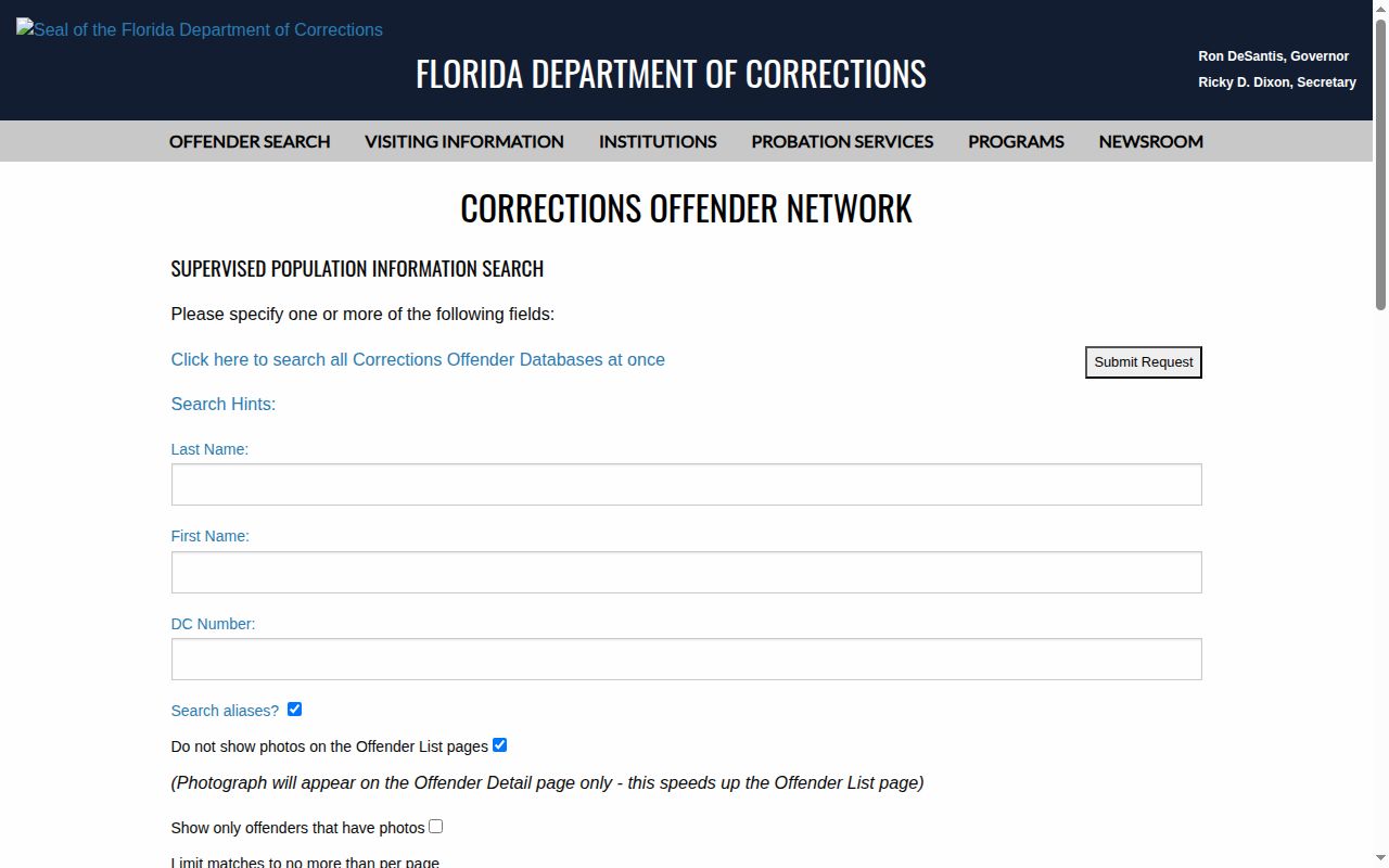 Sumter County post-release supervision search in Florida FDC